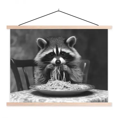Wasbeer - Cute - Pasta - Tafelkleed - Zwart - Wit textielposter latten blank klein -3d