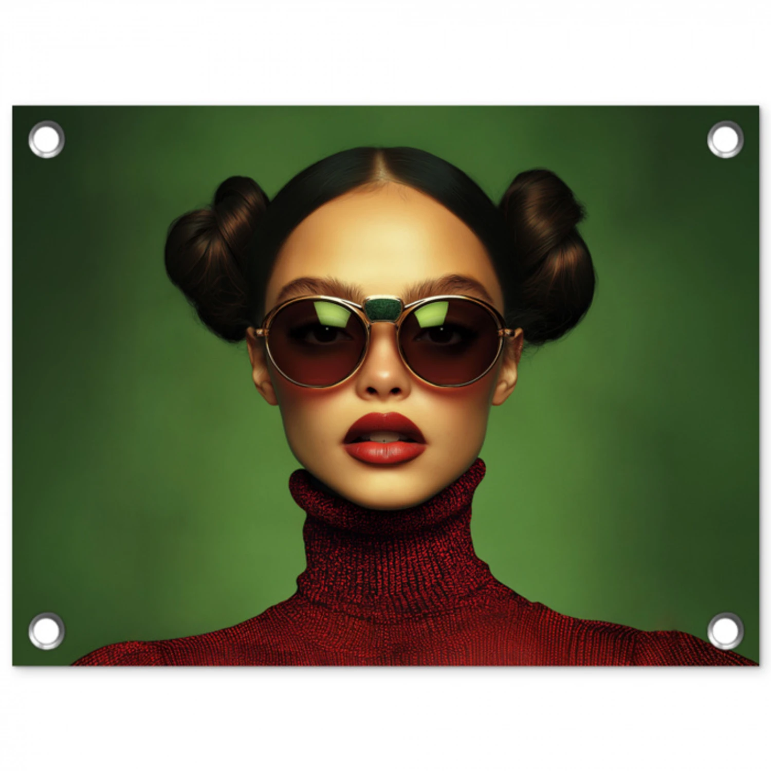 Vrouw - Groen - Bril - Aesthetic - Modern tuinposter los doek klein -3d