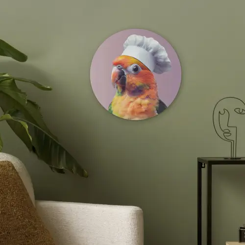 Papegaai - Koksmuts - Nieuwsgierig - Vogel Akoestische PET Vilt - Rond klein -sfeer2