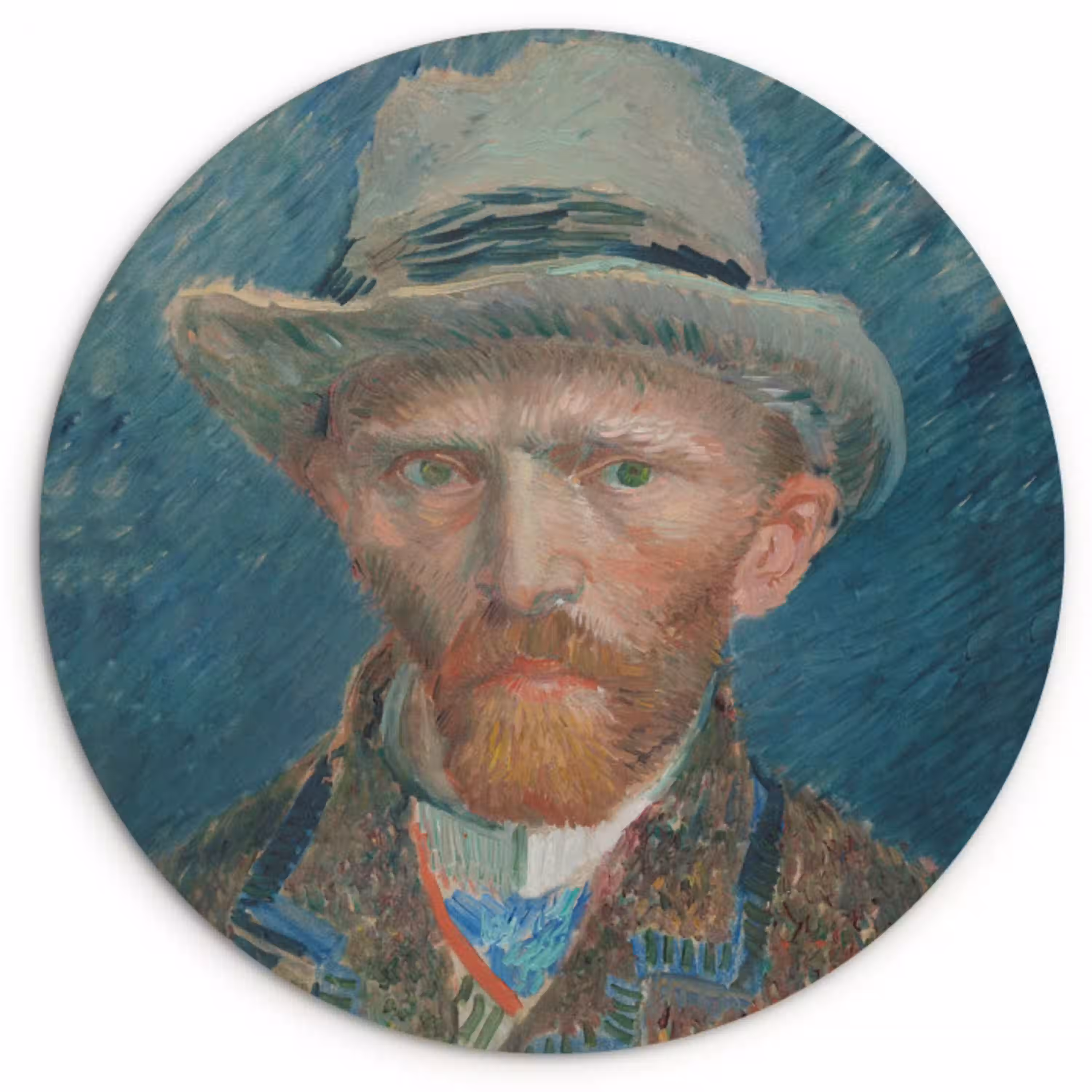 Zelfportret 1887 - Schilderij van Vincent van Gogh Wandcirkel kunststof plaat 5mm dik klein -3d