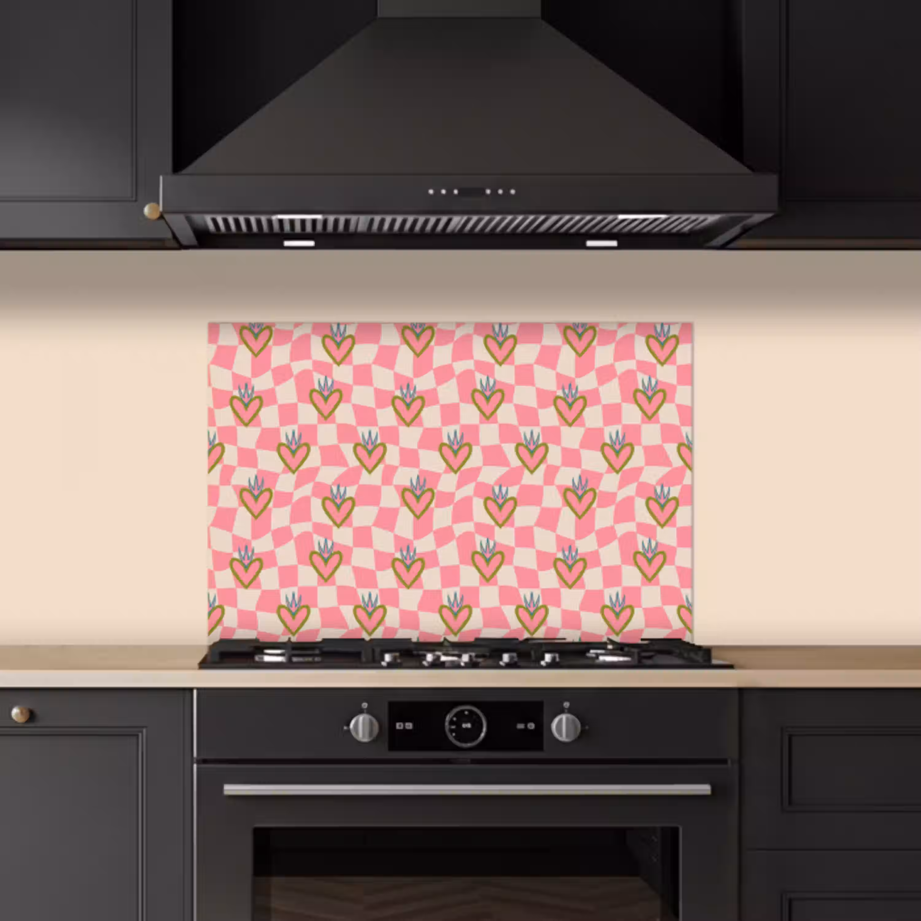 Roze - Retro - Patroon - Geblokt keuken achterwand spatscherm klein 900 -sfeer1