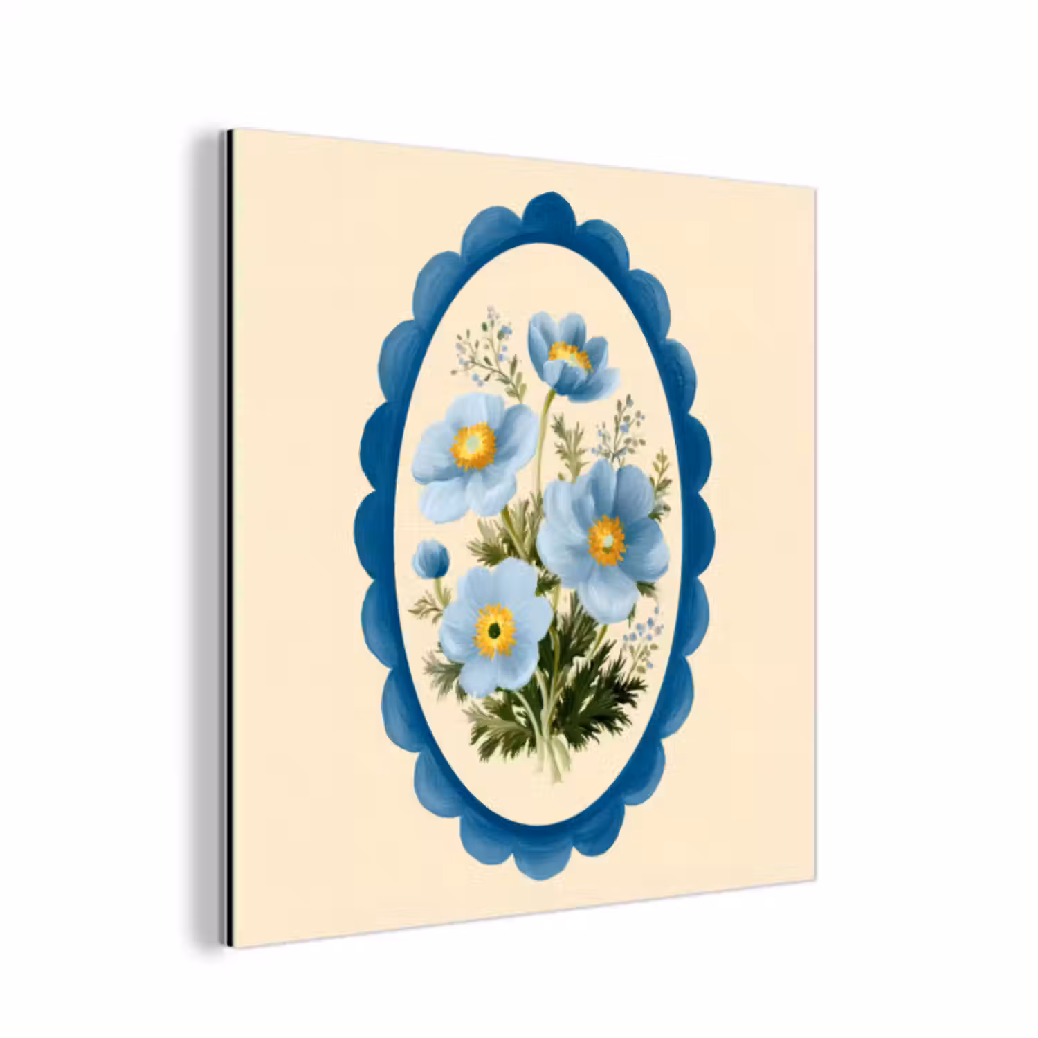 Aluminium schilderij - Lijst - Bloemen - Lichtblauw - Illustratie