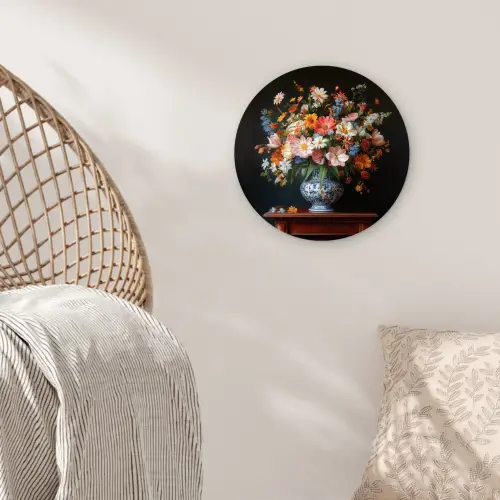 Boeket - Roze - Bloemen - Vaas Wandcirkel kunststof plaat 5mm dik klein -sfeer5