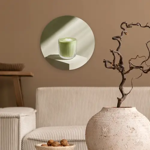 Matcha - Glas - Groen - Minimalistisch Wandcirkel kunststof plaat 5mm dik klein -sfeer1