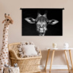 Giraffe - Portret - Dieren - Zwart - Wit Wandkleed katoen middel -wsfeer5_kind
