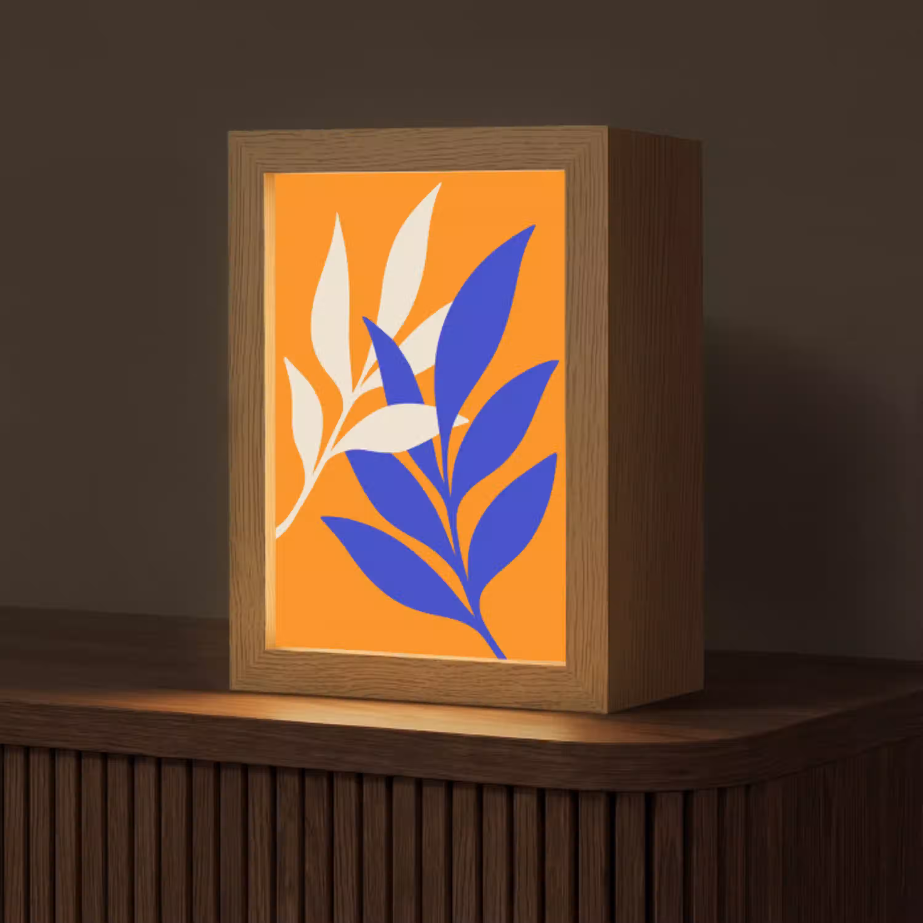 Takken - Bladeren - Minimalistisch - Blauw Light Box met kabel (Tafellamp) klein -z3d_website
