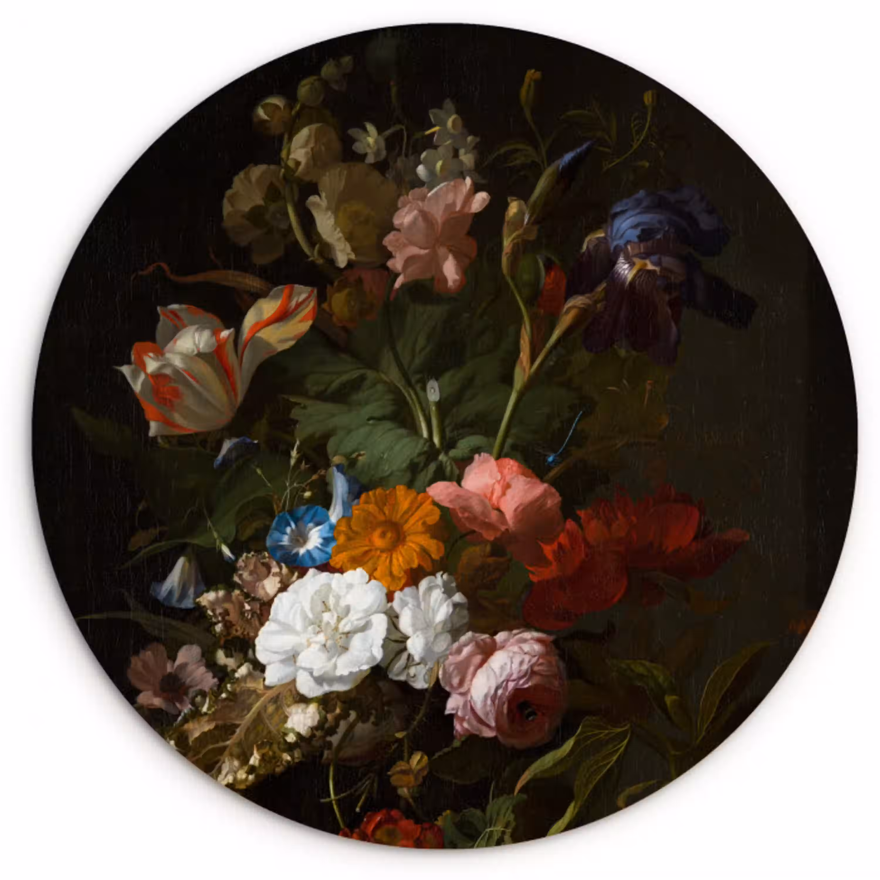 Vaas met bloemen - Schilderij van Rachel Ruysch Wandcirkel kunststof plaat 5mm dik klein -3d