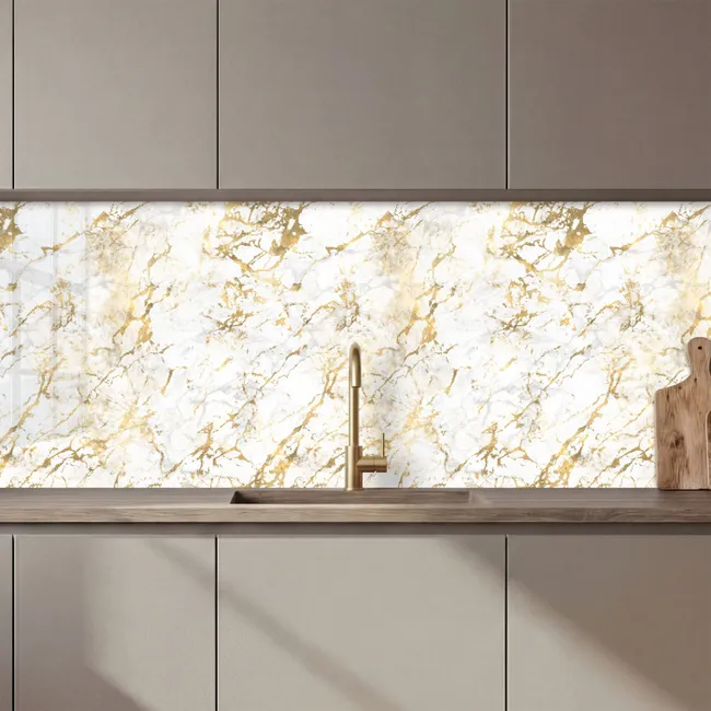 Kitchen splashback - Gold Splash - White - Marble
