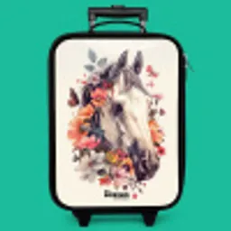 Wit paardenhoofd omringd door bloemen en vlinders Kinderkoffer - Zwart klein -zzz_website3d_nbs