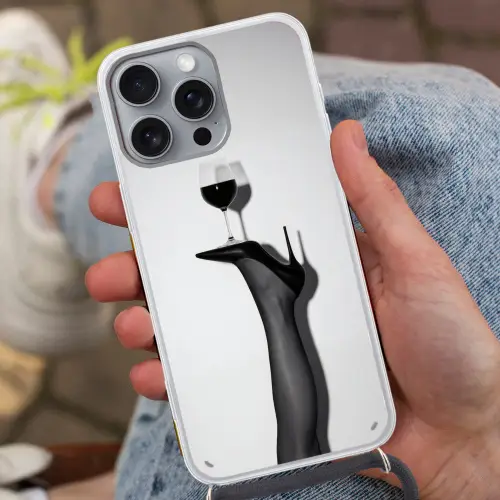Hak - Wijn - Minimalistisch - Zwart Hoesje iPhone 16 Pro Max met koord klein -sfeer3