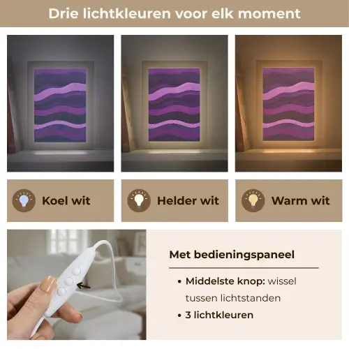 Lijnen - Golven - Paars - Abstract Light Box met kabel (Tafellamp) klein -USP_lichtkleurNL