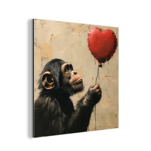 Street art - Chimpansee - Ballon - Graffiti - Banksy aluminium wit klein -3d