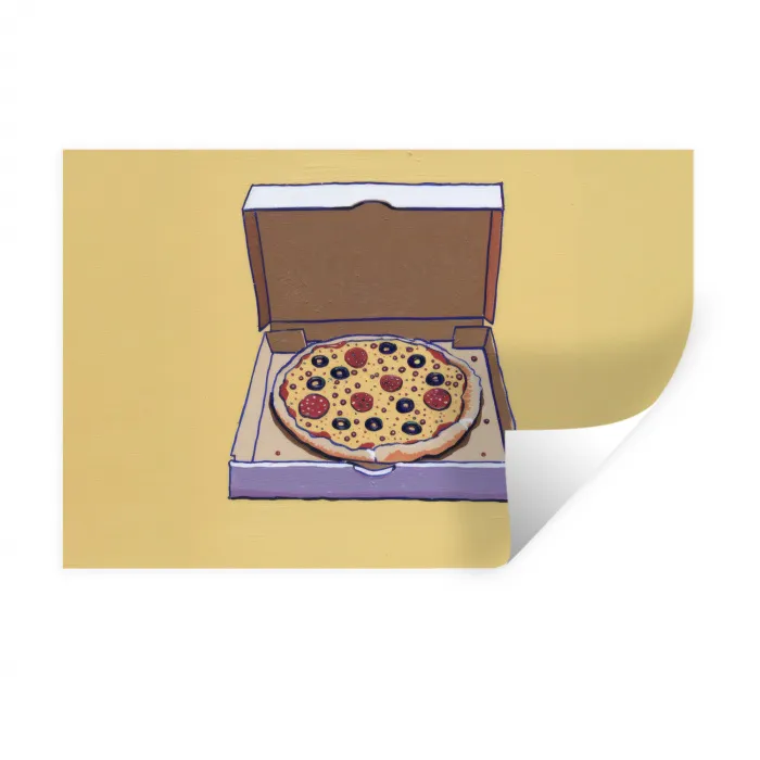 Pizza - Doos - Salami - Illustratie Muursticker klein -3d