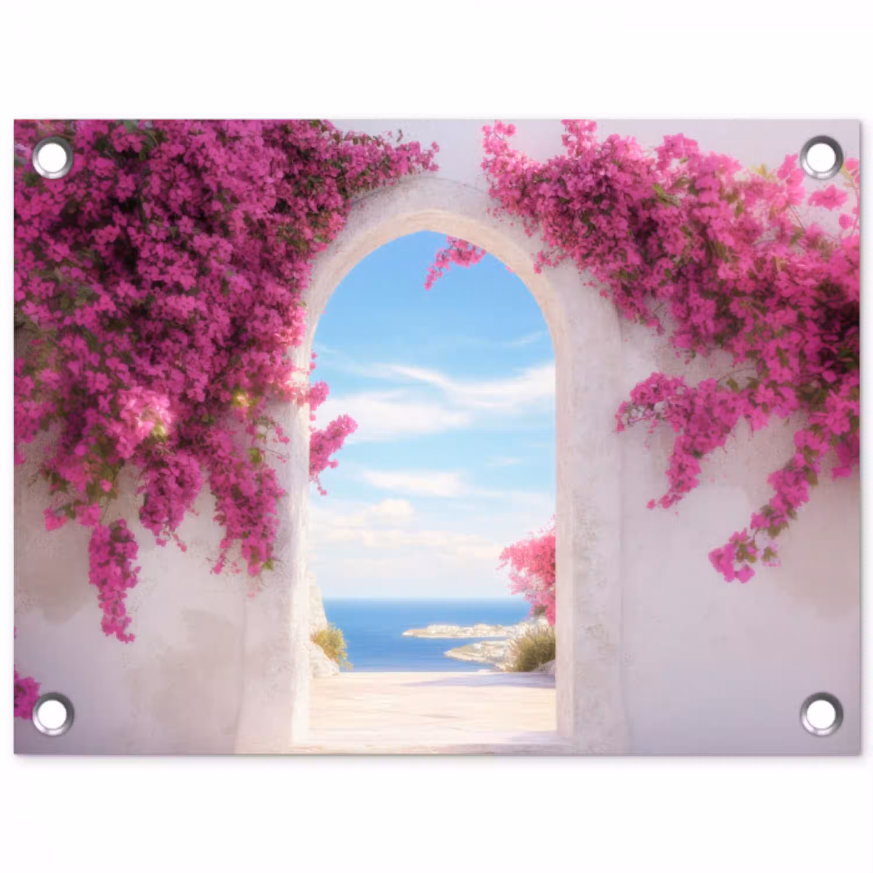 Zee - Roze - Bloemen - Poort tuinposter los doek klein -3d