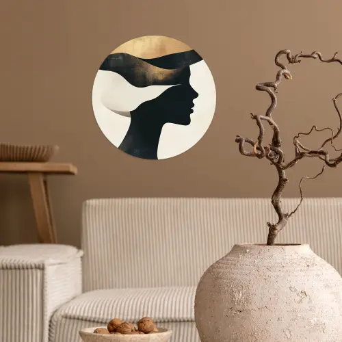 Vrouw - Golven - Zwart Wandcirkel behangsticker klein -sfeer1