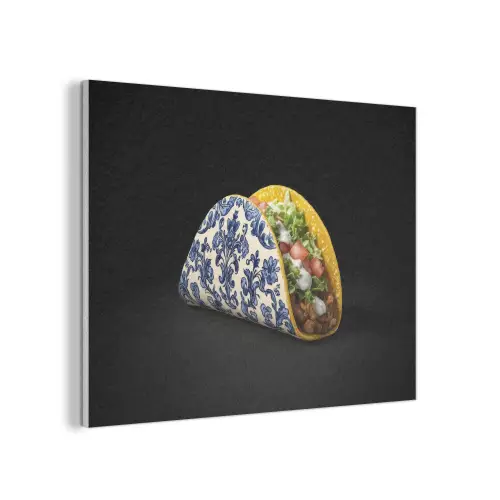 Taco - Vlees - Salade - Delftsblauw - Motief PET vilt klein -3d