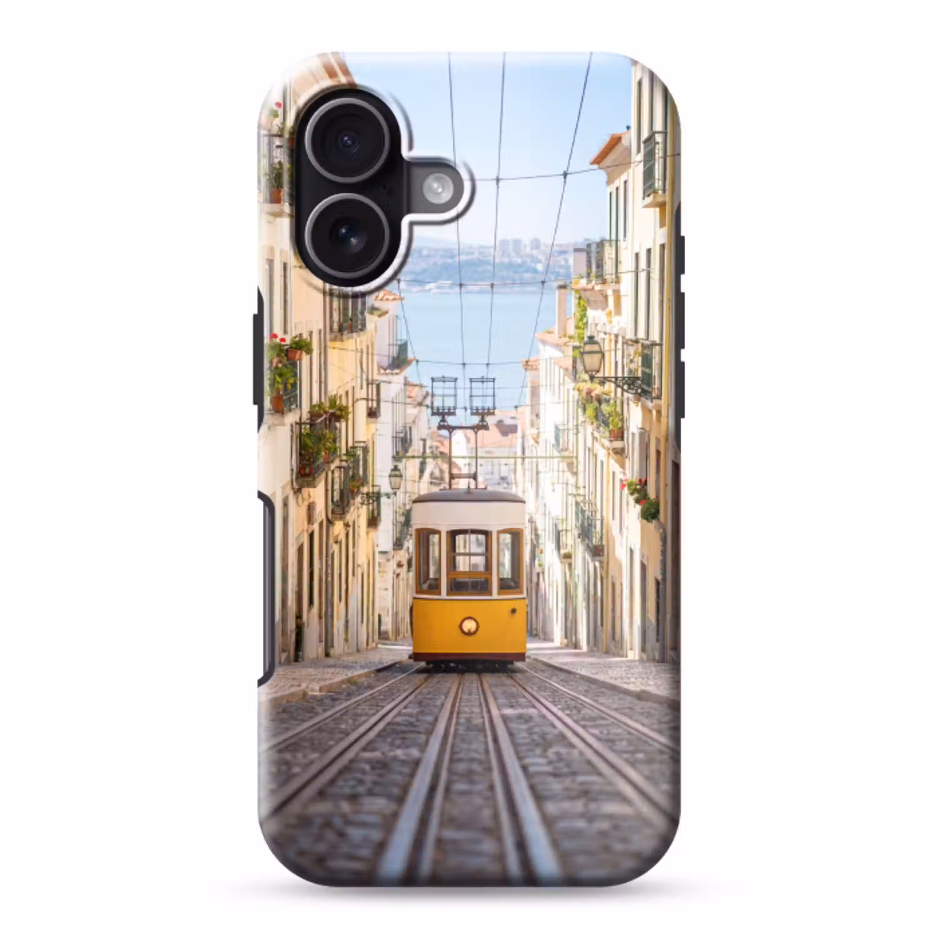 Tram - Straat - Stad - Architectuur - Geel Toughcase MagSafe Apple iPhone 17 klein -3d