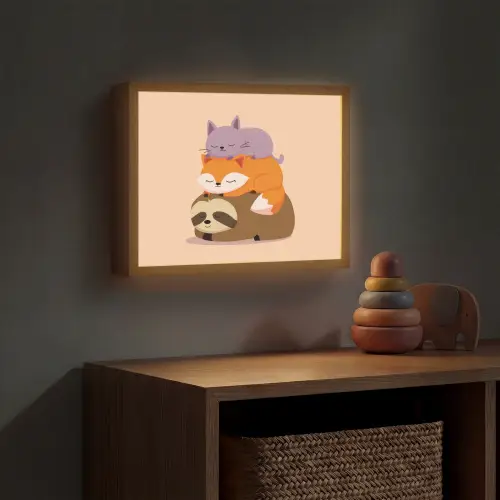Luiaard - Vos - Kat - Slaperig Light Box met batterij (Wandlamp kind) middel -sfeer5_kind