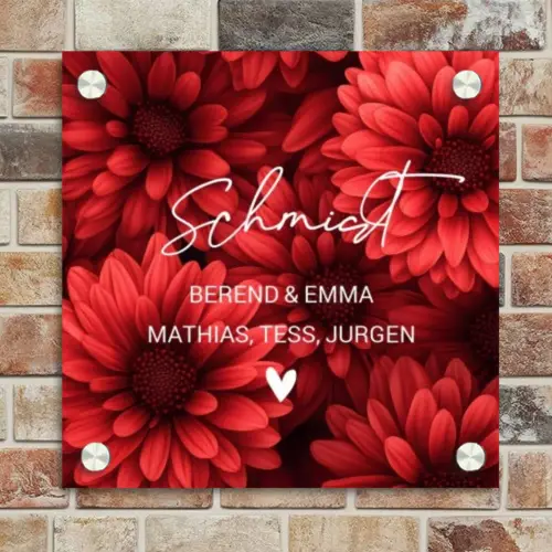 Rode bloemen - Sierlijk Naambord Vierkant klein -sfeer2