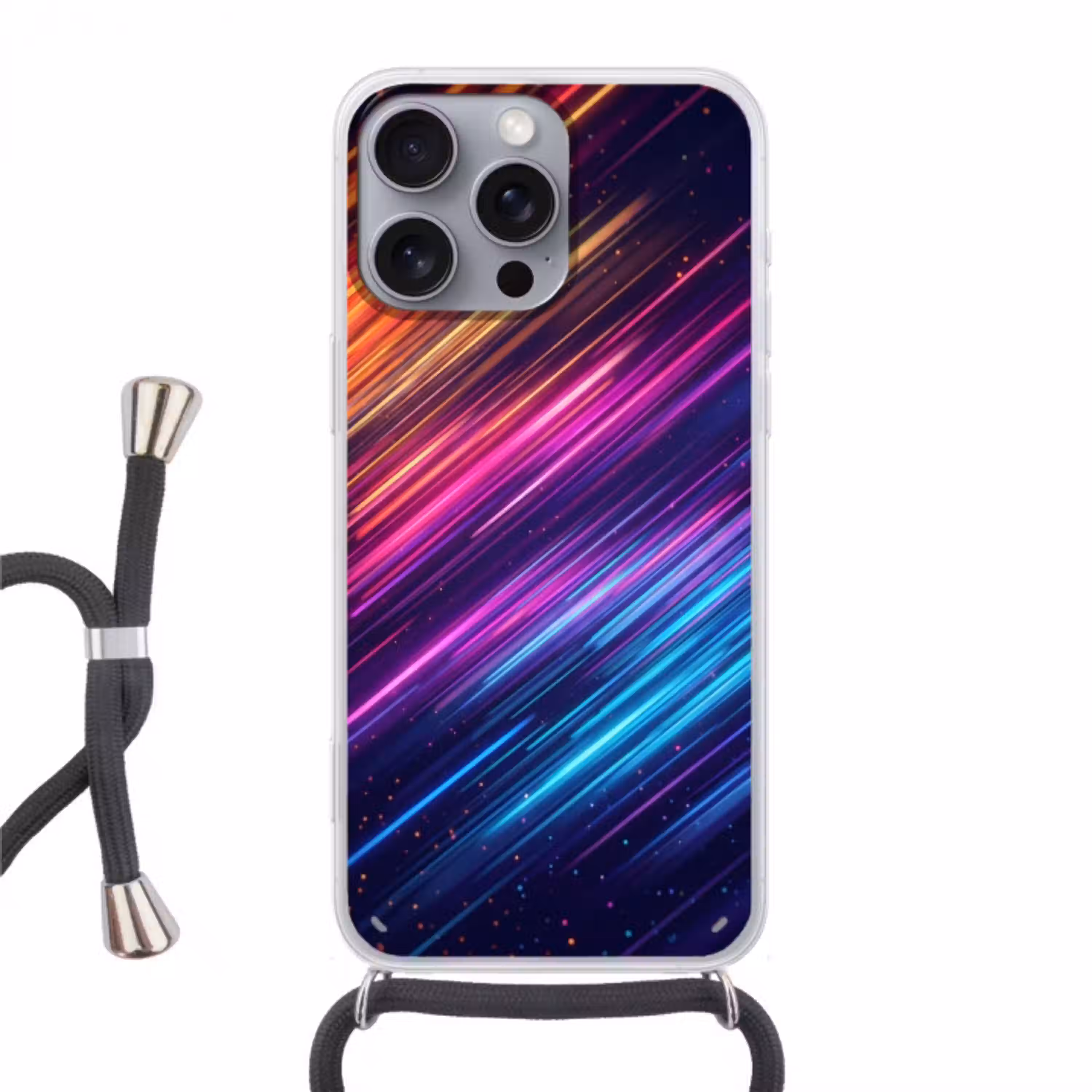 Snelheid - Kosmos - Kleurrijk Hoesje iPhone 16 Pro Max met koord klein -3d