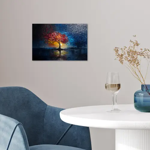 Boom - Blauw - Bladeren - Vakken poster papier klein -sfeer3