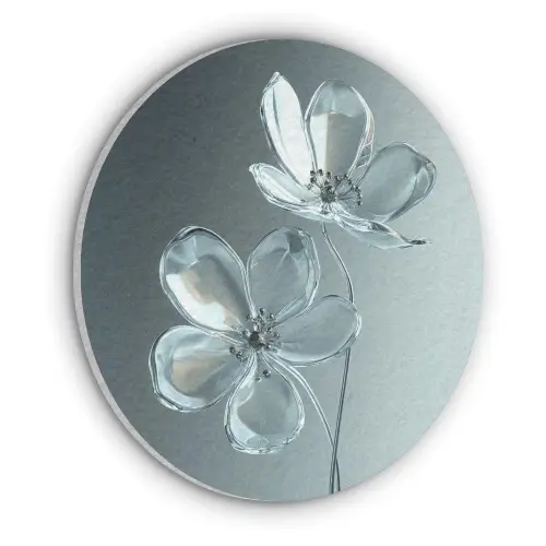 Kristal - Bloemen - Grijs Akoestische PET Vilt - Rond klein -3d