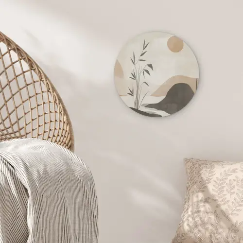 Japandi - Landschap - Beige Akoestische PET Vilt - Rond klein -sfeer4