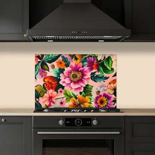 Bloemen - Kleurrijk - Roze keuken achterwand spatscherm klein -sfeer1