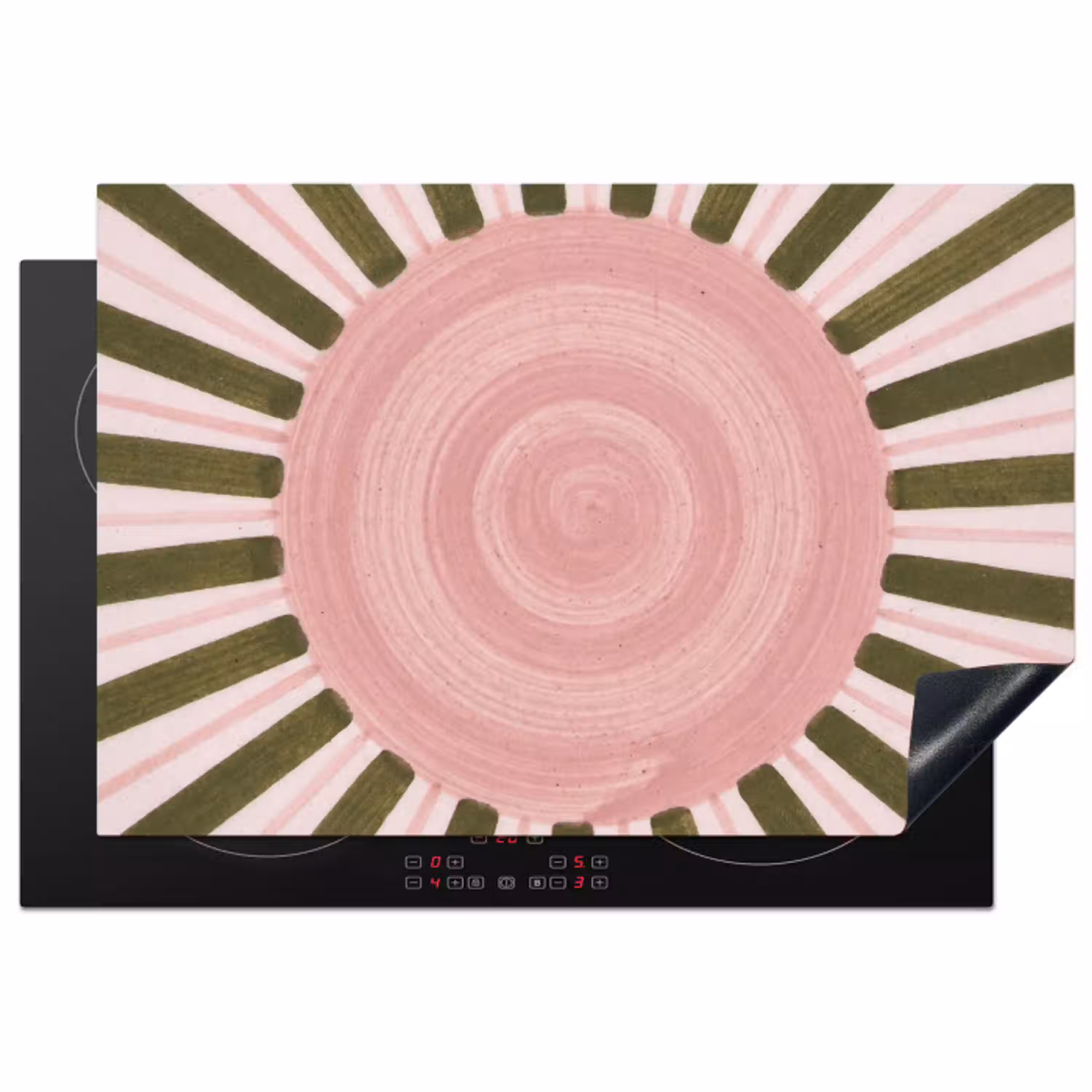 Patroon - Cirkel - Stralen - Abstract - Roze Inductie beschermer vinyl 3mm klein -3d