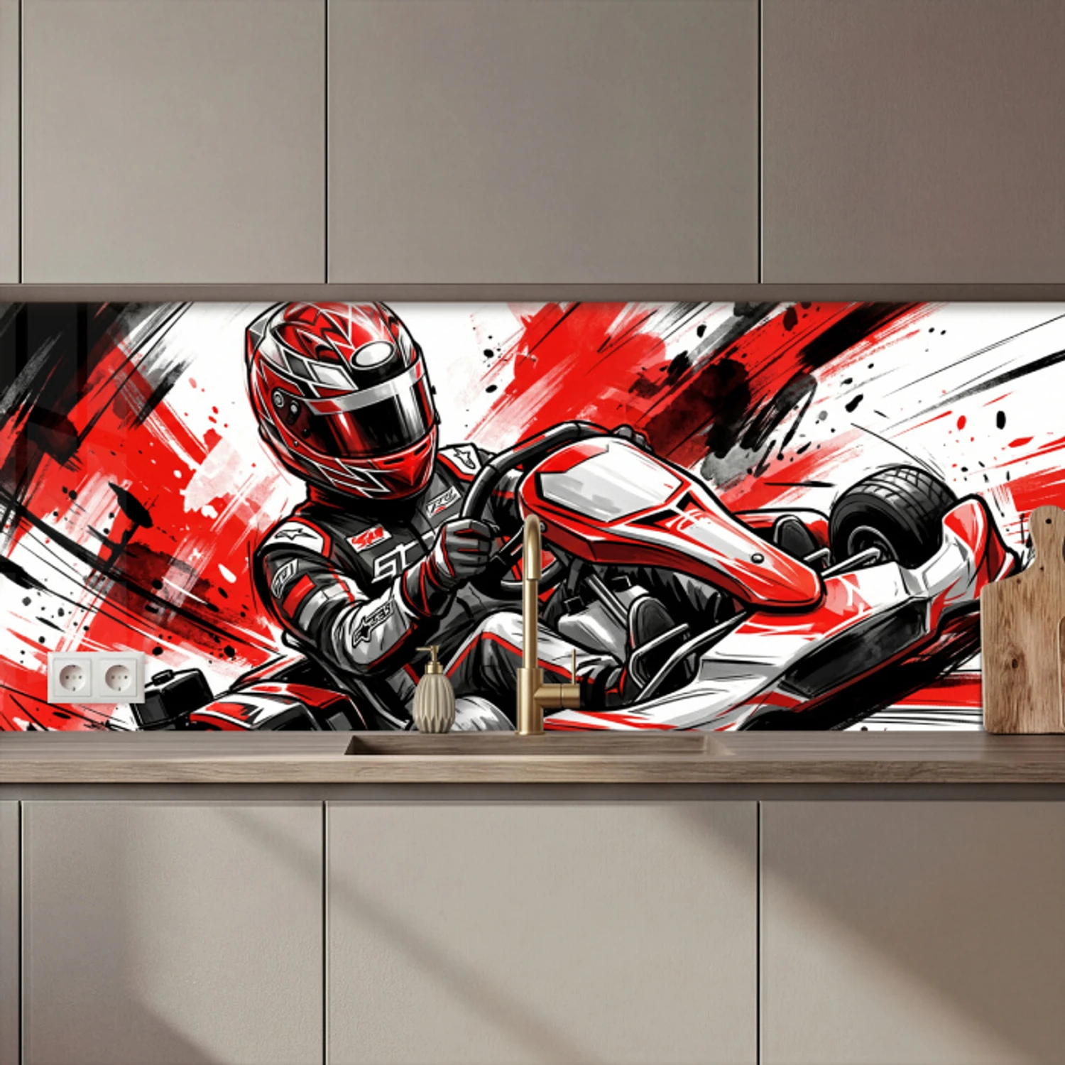 Kart - Coureur - Snelheid - Rood keuken achterwand 2 middel zz_3dshopping
