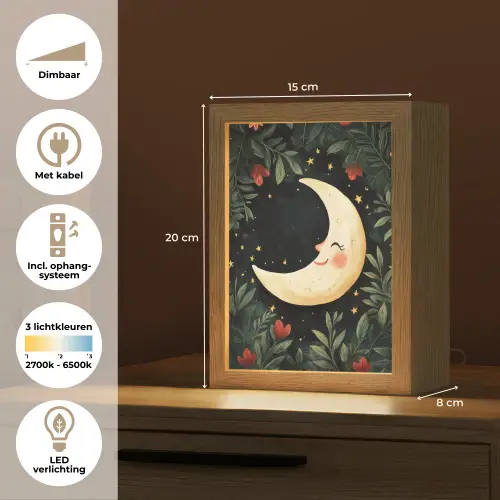 Maan - Bloemen - Nachthemel Light Box met kabel (Tafellamp) klein -USP_NL