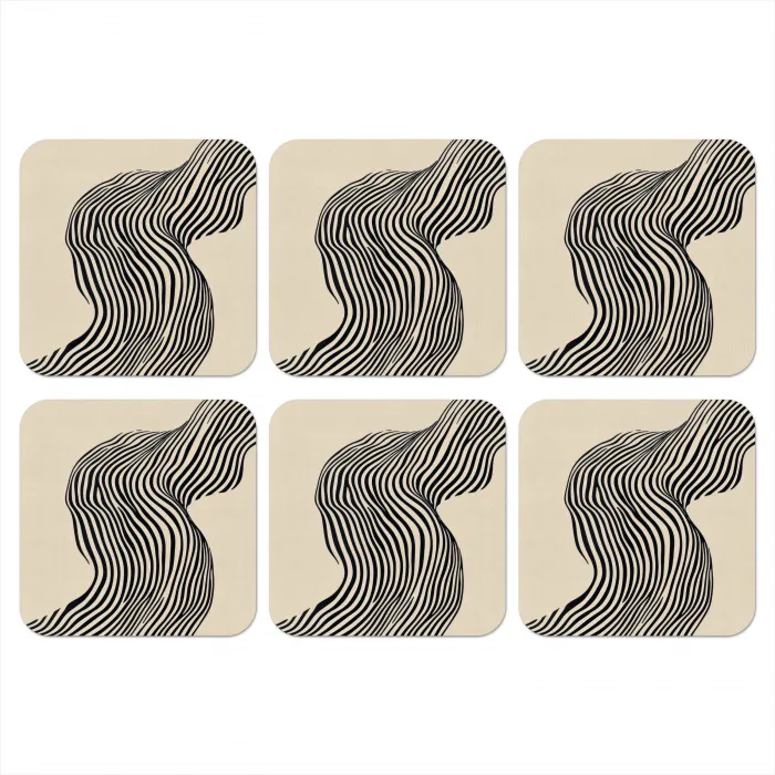 Golvend - Lijnen - Abstract - Silhouet onderzetter kurk middel -3d