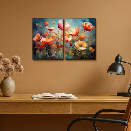Bloemen - Kleurrijk - Abstract Canvas - Meerluiken 2 luik klein -sfeer5