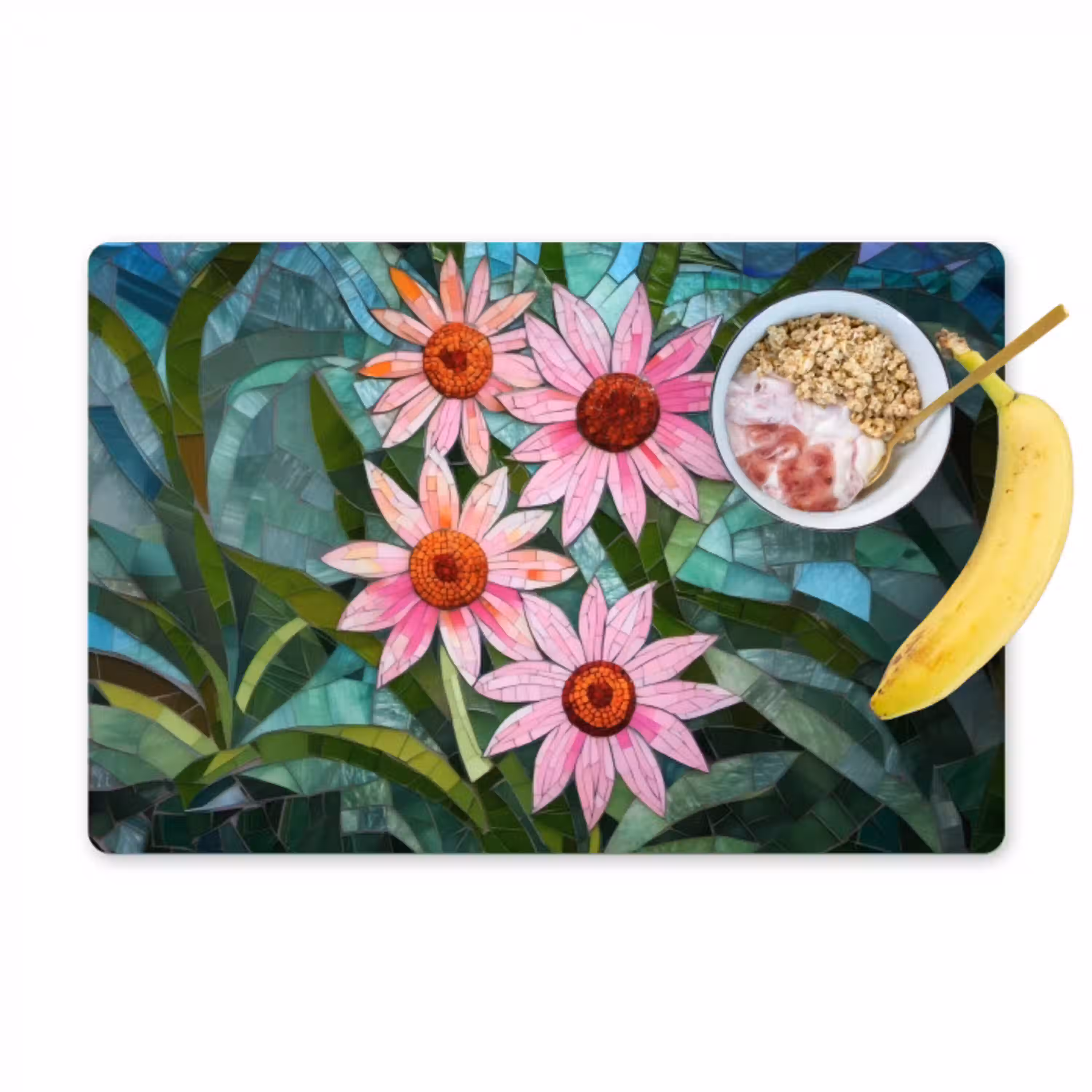 Bloemen - Roze - Glasmozaïek Placemat vinyl groot -zzzproduct_Kitchenyeah-website