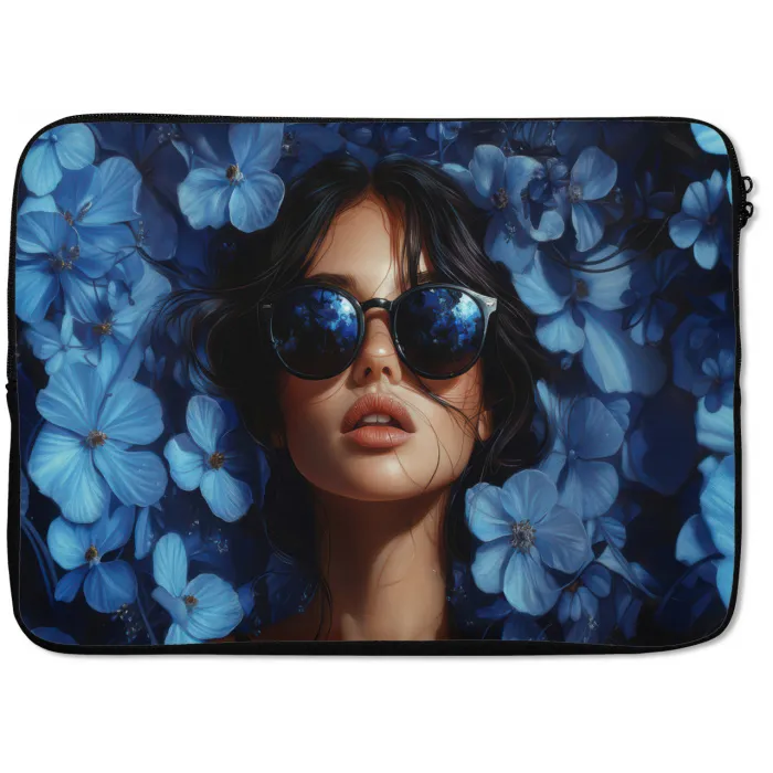 Vrouw - Blauw - Bloemen - Vlinders - Natuur laptophoes neopreen klein -zkaufland3dotto