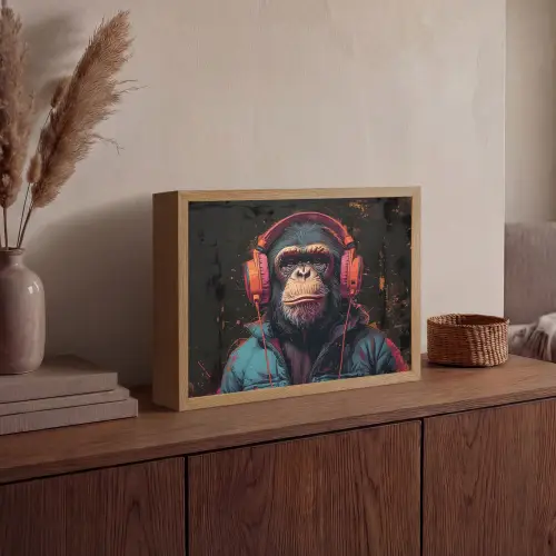 Graffiti - Chimpansee - Koptelefoon - Aap Light Box met batterij (Wandlamp) middel -sfeer2
