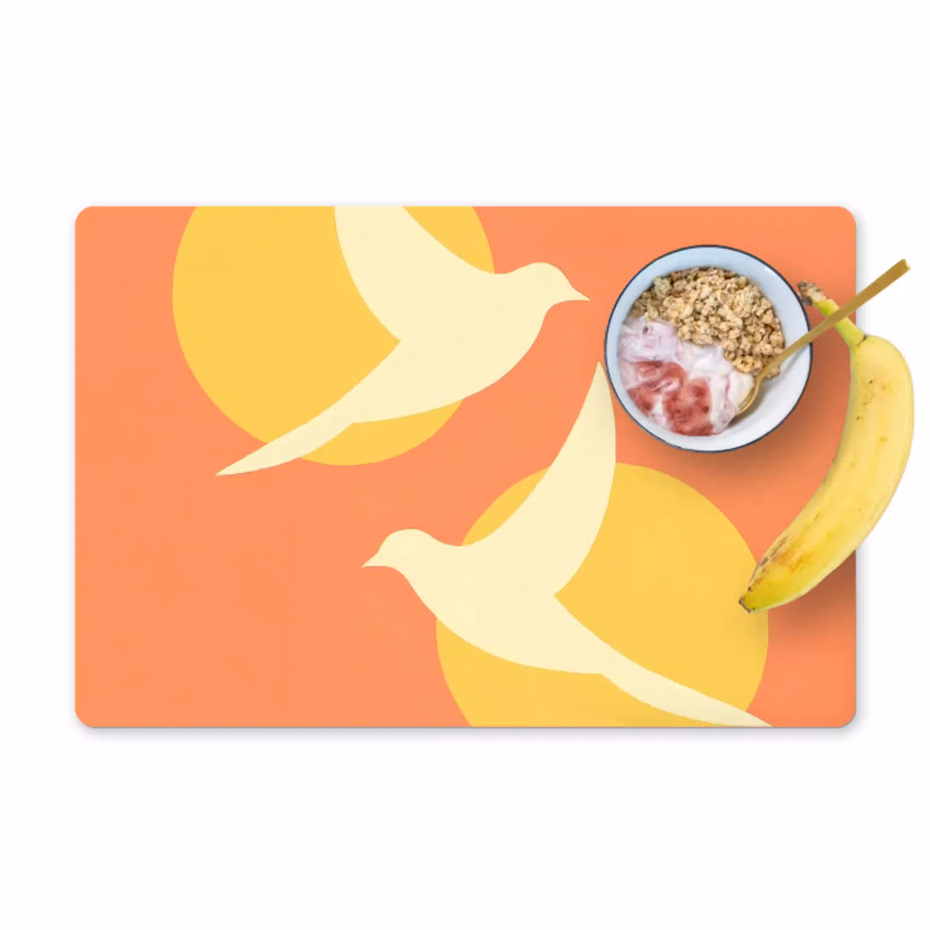 Vogels - Cirkels - Geel Placemat vinyl groot -zzzproduct_Kitchenyeah-website