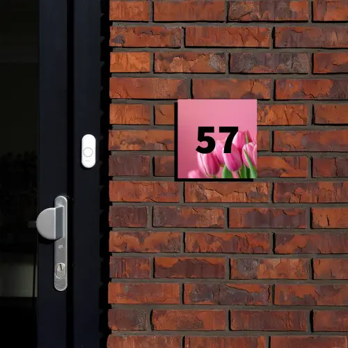 Roze tulpen - Traditioneel Naambord Vierkant klein -sfeer1-XS