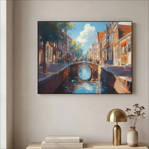 Stad - Gracht - Zon - Fietsen Textielframe - compleet frame klein -sfeer2
