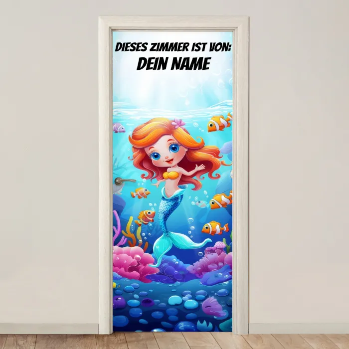 Niedliche Meerjungfrau mit Fischen unter Wasser. deurposter klein -3d_beige