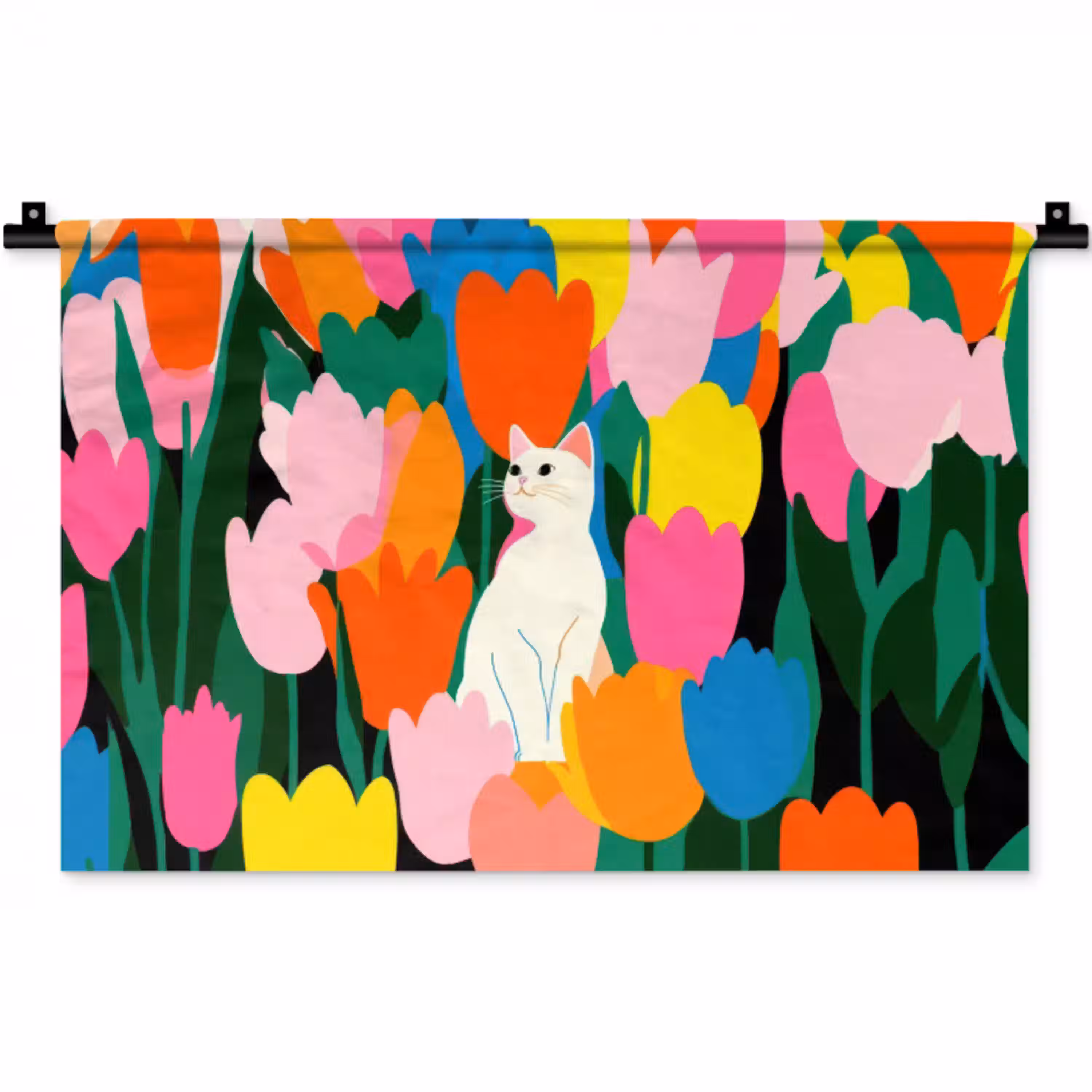 Tulpen - Kat - Kleurrijk Wandkleed katoen klein -zz3d