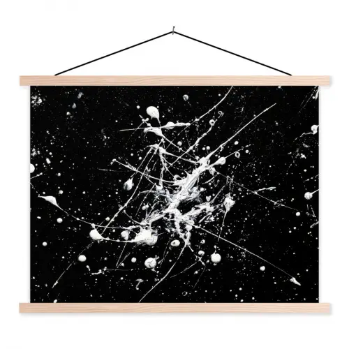 Verfspatten - Wit - Abstract - Explosie textielposter latten blank klein -3d