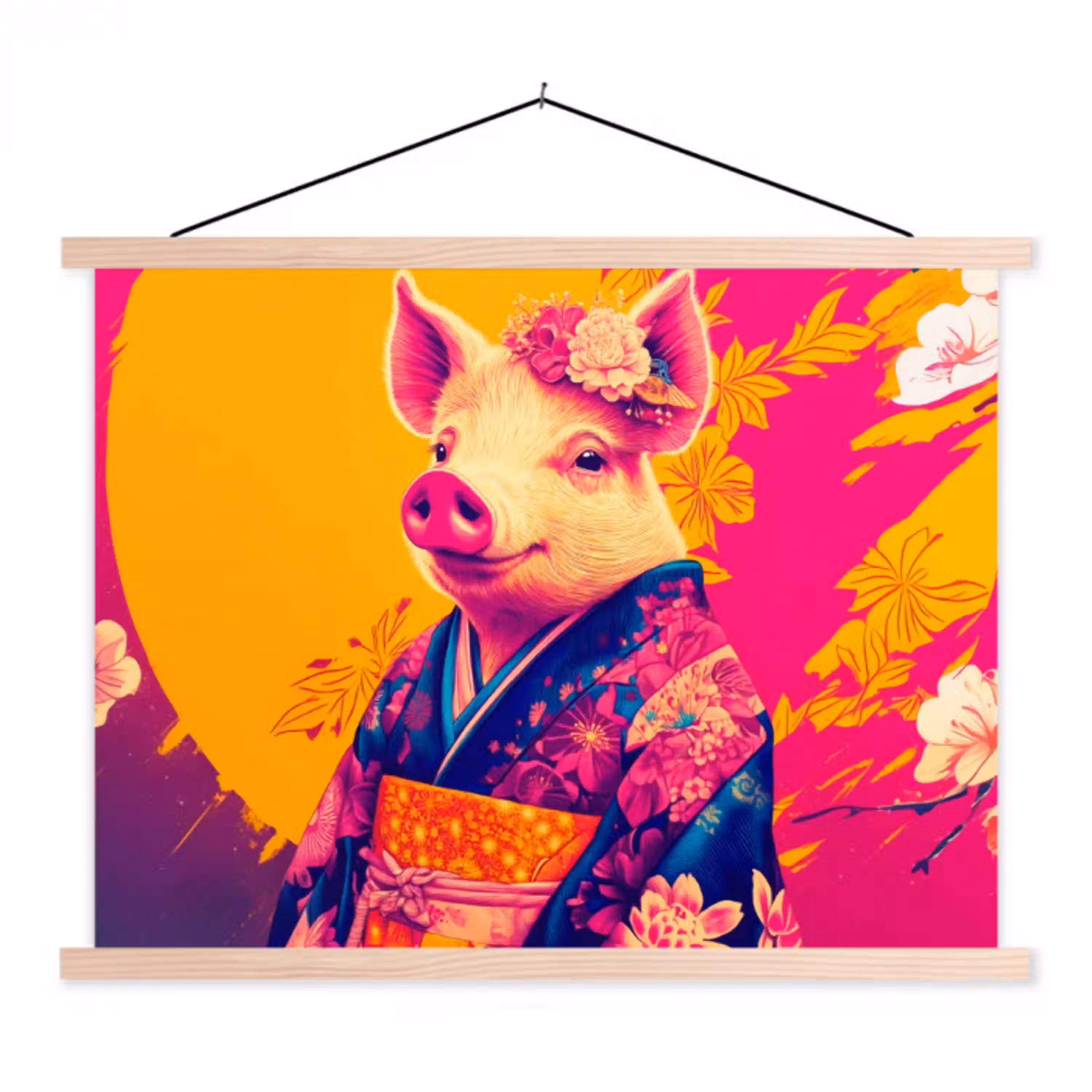 Varken - Bloemkroon - Kimono - Abstract textielposter latten blank klein -3d