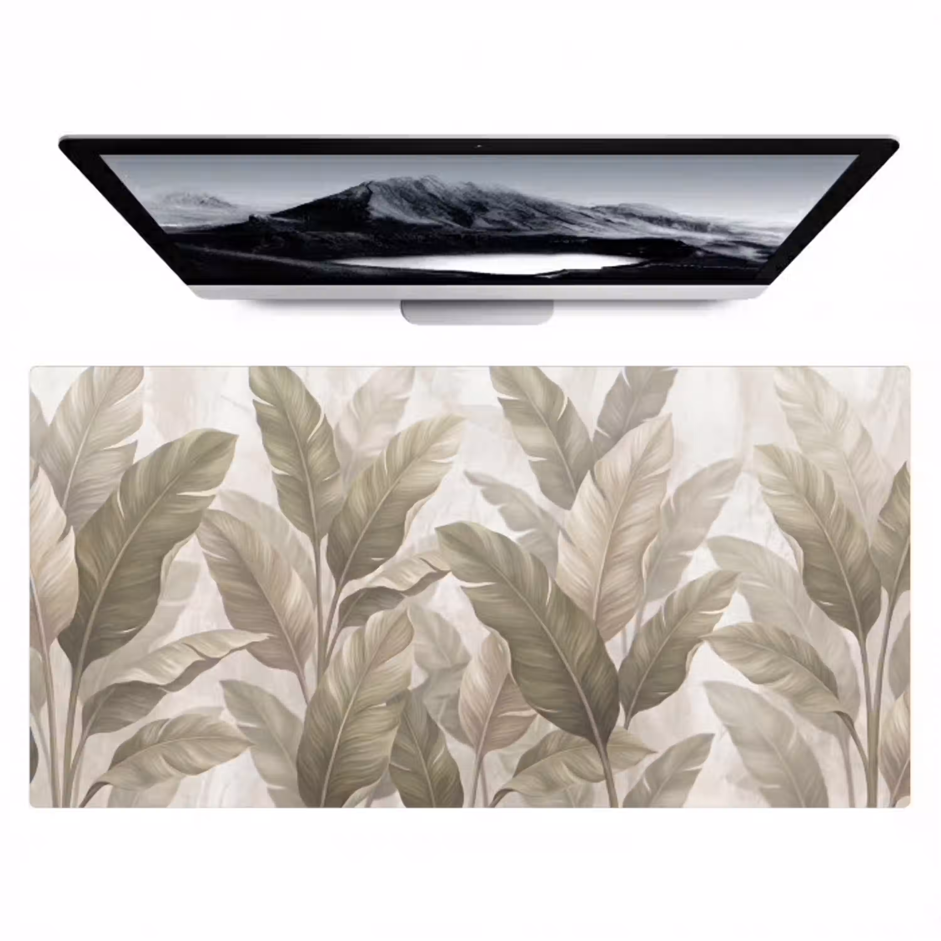 Bladeren - Tropisch - Natuur - Abstract - Beige Muismat XXL klein -zzz3d