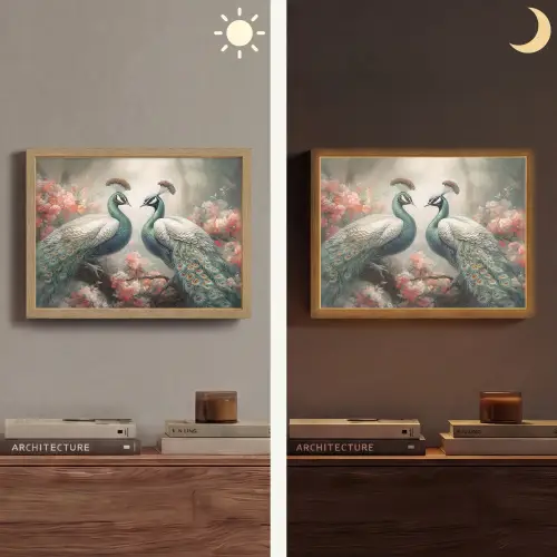 Pauwen - Pauwenveren - Vogels - Bloemen - Natuur Light Box met batterij (Wandlamp) middel -sfeer3