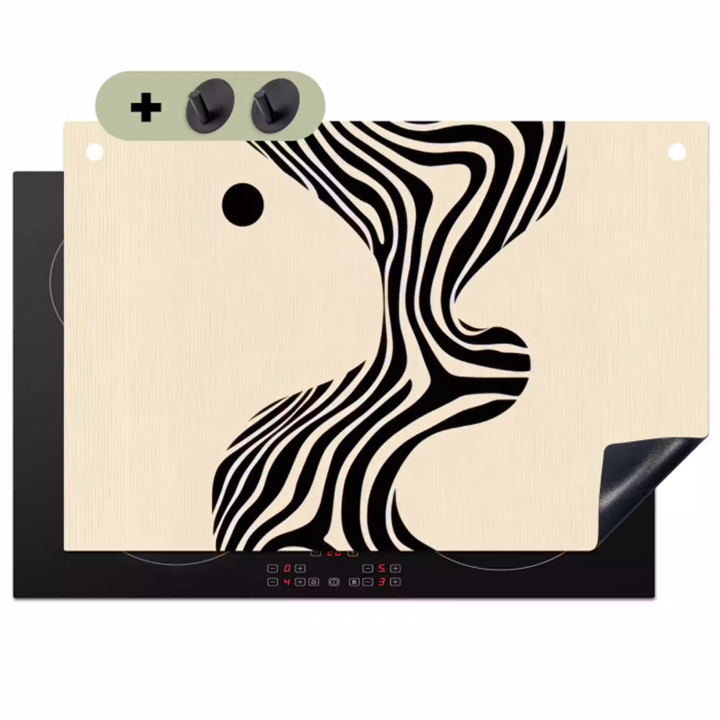Beige - Lijnen - Golvend -  Abstract Inductie beschemer met haakjes klein -3d