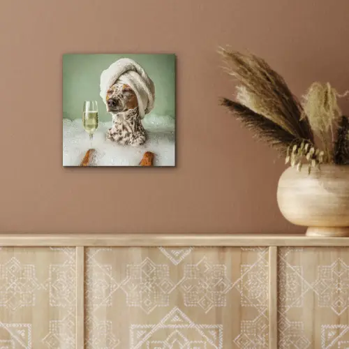 Hond - Bad - Champagne - Handdoek aluminium wit klein -sfeer4