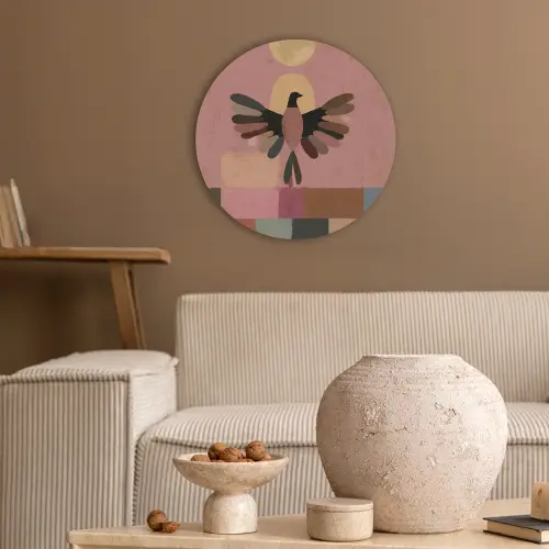 Illustratie - Vogel - Vlakken - Kleurrijk Akoestische PET Vilt - Rond klein -sfeer1