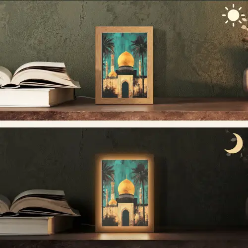 Moskee - Goud - Arabisch - Islamitische Light Box met kabel (Tafellamp) klein -sfeer3