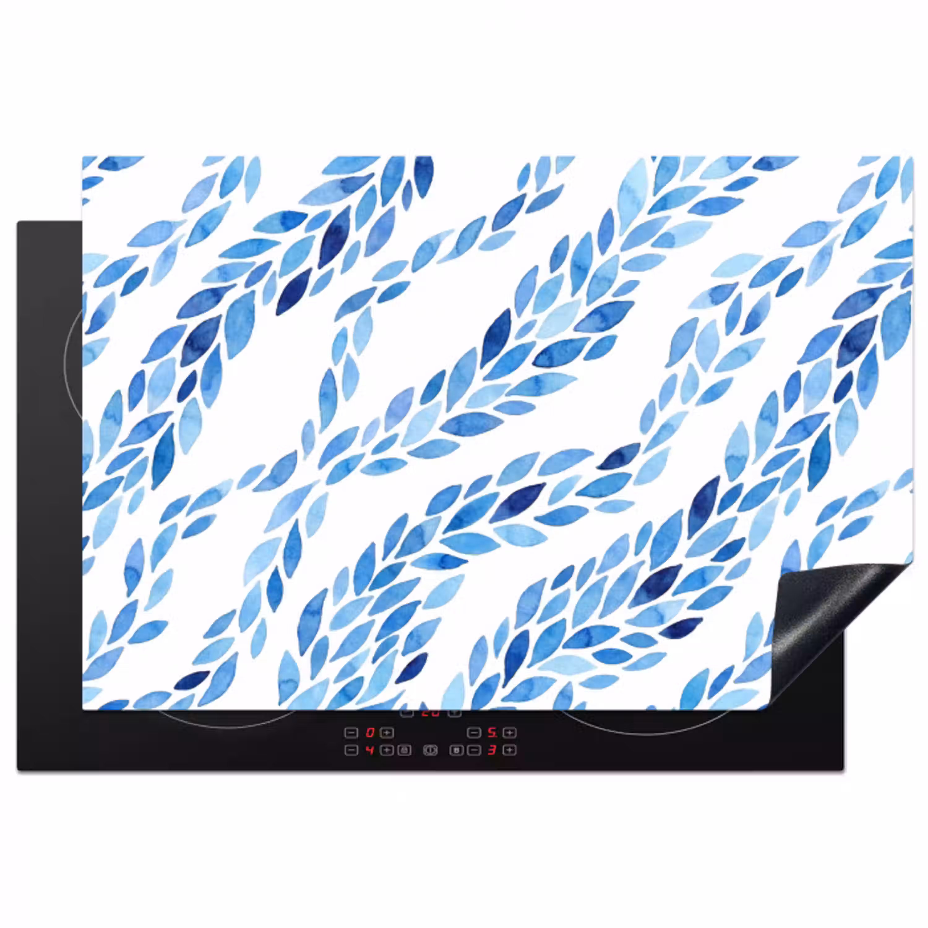 Bladeren - Aquarel - Patroon - Modern - Blauw Inductie beschermer vinyl 3mm klein -3d